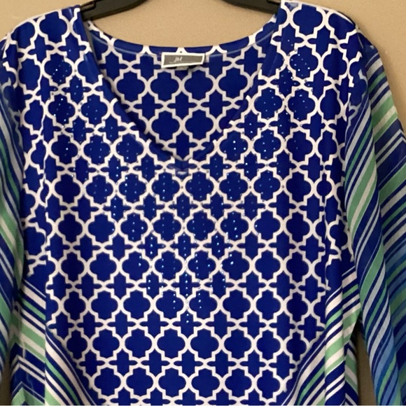 JM Collection Womens pullover V-neck Blouse beaded Size Large Adjustable - Picture 14 of 15